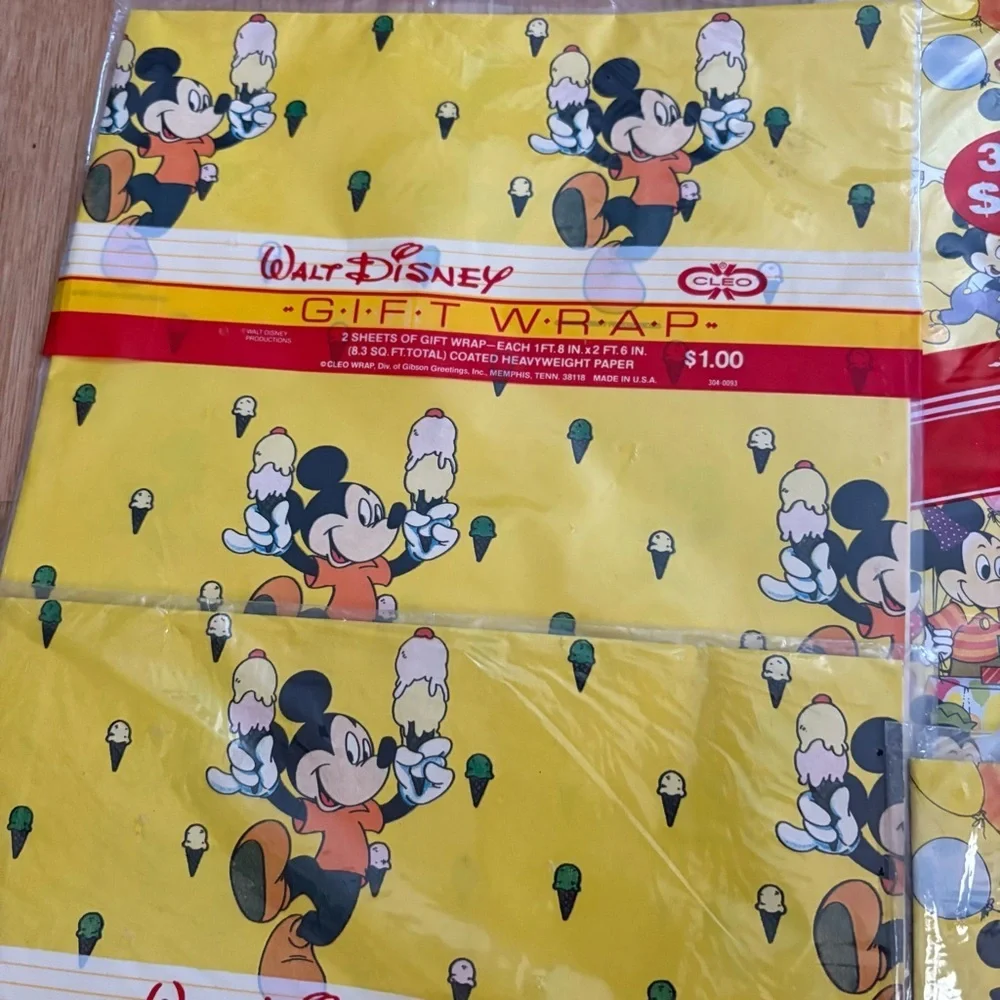 Vintage Disney Mickey Mouse Wrapping Paper Birthday Bundle NEW 90s Cleo Wrap